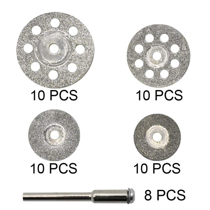 NIANNIAN Diamond Cutting Wheel 40PCS (25mm/22mm/18mm/16mm Each 10) with Mandrel (3mm) 8pcs for Dremel Rotary Tool - Image 2